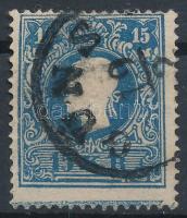 1858 15kr kék / blue, alul Andráskereszt-végződéssel / St. Andrew's cross part "GÜNS" Certificate: Strakosch