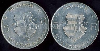 1947. 5Ft Ag "Kossuth" (2x) T:2