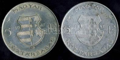 1947. 5Ft Ag "Kossuth" (2x) T:2