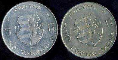 1947. 5Ft Ag "Kossuth" (2x) T:2