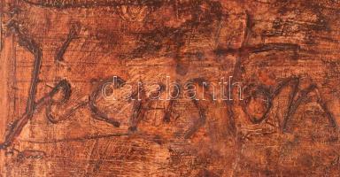 Lakner László (1936-): J' ecris ton nome, 1995. Olaj, vászon, jelezve jobbra lent. 50×86,5 cm. ...