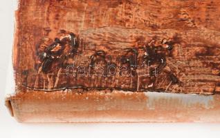 Lakner László (1936-): J' ecris ton nome, 1995. Olaj, vászon, jelezve jobbra lent. 50×86,5 cm. ...