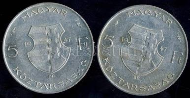 1947. 5Ft Ag "Kossuth" (2x) T:2