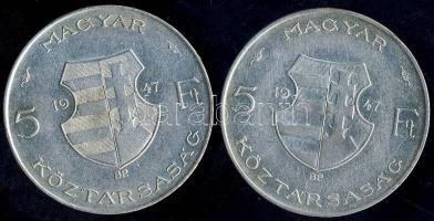 1947. 5Ft Ag "Kossuth" (2x) T:2