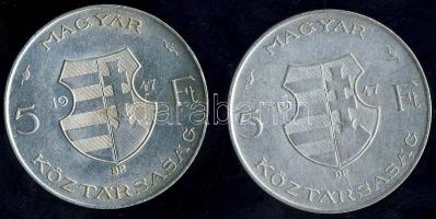 1947. 5Ft Ag "Kossuth" (2x) T:2