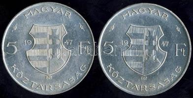 1947. 5Ft Ag "Kossuth" (2x) T:2