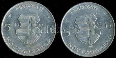 1947. 5Ft Ag "Kossuth" (2x) T:2