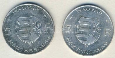 1947. 5Ft Ag "Kossuth" (2x) T:2
