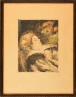 Csók István (1865-1961) - Prihoda István (1891-1956): Báthory Erzsébet. Színezett rézkarc, karton, jelzett (Csók István). Üvegezett fakeretben, 30×23 cm