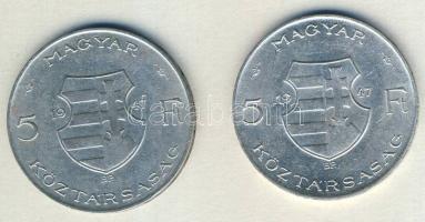 1947. 5Ft Ag "Kossuth" (2x) T:2