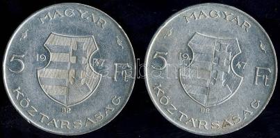 1947. 5Ft Ag "Kossuth" (2x) T:2