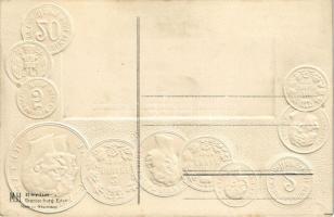 Serbien - Münzenkarte und Nationalflagge / Szerbia - érmék és zászló. Dombornyomott / Serbian coins ...