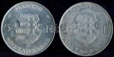 1947. 5Ft Ag "Kossuth" (2x) T:2