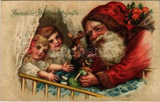 1937 Herzliche Weihnachtsgrüsse / Karácsonyi üdvözlet Mikulással / Christmas with Saint Nicholas. G.O.M. 589. litho