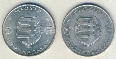 1947. 5Ft Ag "Kossuth" (2x) T:2