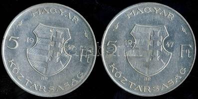 1947. 5Ft Ag "Kossuth" (2x) T:2