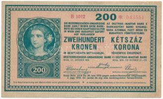 1918. 200K B 1012 hullámos hátlappal T:II- helyenként kopott papír / Hungary 1918. 200 Korona B 1012 with with wavy lined back C:VF worn paper in places Adamo K31/8
