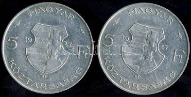 1947. 5Ft Ag "Kossuth" (2x) T:2