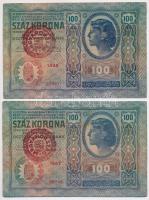 1912. 100K piros "MAGYARORSZÁG" felülbélyegzéssel (5x) T:III Adamo K28