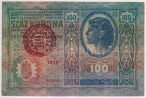 1912. 100K piros "MAGYARORSZÁG" felülbélyegzéssel (5x) T:III Adamo K28