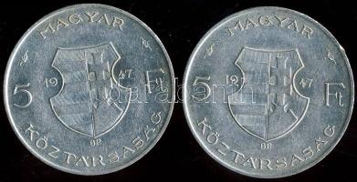 1947. 5Ft Ag "Kossuth" (2x) T:2