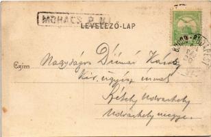 1904 Mohács, Halásztanya a szigeten, halászháló szövés. Weiser Miksa kiadása