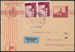 1943 Cenzúrázott légiposta 2 kuna díjjegyes levelezőlap + 2 x 2 kuna díjkiegészítéssel / Censored airmail PS-card with additional franking ZIMONY - Wien