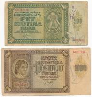 Független Horvát Állam 1941. 500K + 1000K T:III Independent State of Croatia 1941. 500 Kuna + 1000 Kuna C:F