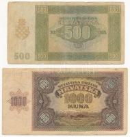Független Horvát Állam 1941. 500K + 1000K T:III Independent State of Croatia 1941. 500 Kuna + 1000 K...