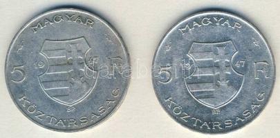 1947. 5Ft Ag "Kossuth" (2x) T:2
