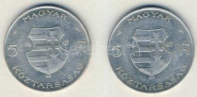 1947. 5Ft Ag "Kossuth" (2x) T:2