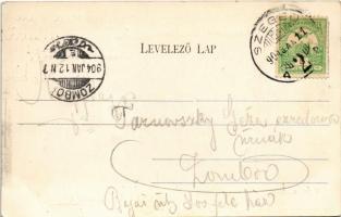 1904 Szeged, Vasútállomás, gőzmozdony. Divald Károly