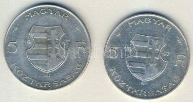 1947. 5Ft Ag "Kossuth" (2x) T:2