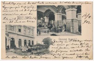 1902 Baja, Nemzeti szálloda és kávéház, belső, terasz, biliárdasztalok