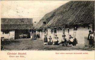 Bács, Bac; Sokác asszonyok a kézimunkák mellett / Sokci women doing needlework, folklore