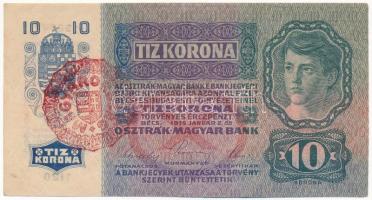 1915. 10K piros MAGYARORSZÁG felülbélyegzéssel, 1120 132649 T:II / Hungary 1915. 10 Korona with red MAGYARORSZÁG overprint 1120 132649 C:XF Adamo K11