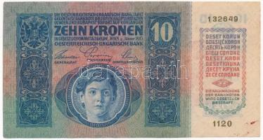 1915. 10K piros "MAGYARORSZÁG" felülbélyegzéssel, "1120 132649" T:II / Hungary 1...