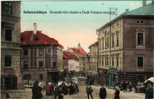 Selmecbánya, Banská Stiavnica; Kossuth tér, Deák Ferenc utca, piac, Herczog M. és Pantyik Pál üzlete. Grohmann és Kuchta 37. / square, street, market, shops