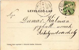 1908 Kolozsvár, Cluj; utcai részlet, templom, hirdetőoszlop. Lepage Lajos kiadása / street, church, ...