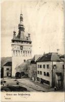 1906 Segesvár, Schässburg, Sighisoara; Toronyóra, tér. Teutsch / clock tower, square (EK)