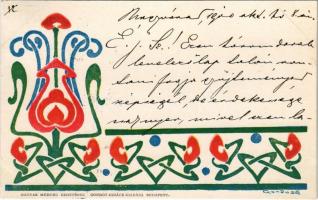 1900 Magyar modorú díszítések. Gondos Ignácz kiadása / Hungarian folklore art postcard, patriotic, Art Nouveau s: Gondos E.
