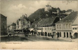 Segesvár, Schässburg, Sighisoara; Fő utca, Josef B. Zimmermann, Gebruder Zimmermann üzlete. Teutsch / main street, shops