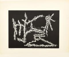 Marosán Gyula (1915-2003): Absztrakt formák, 1965. Linómetszet, papír, jelzett, számozott (100/29.), lap bal alsó sarkában törésnyommal, 22,5×30 cm. / linocut on paper, signed, numbered (100/29).