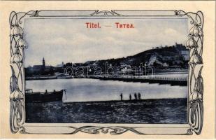 Titel, hajóhíd a Tiszán. Szuboticski Szimó kiadása / pontoon bridge over the Tisa river. Art Nouveau