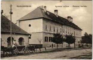 1907 Karánsebes, Caransebes; Katonai kórház, lovaskocsik / Spitalul militar. / military hospital, horse carts