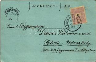 1900 Marosvásárhely, Targu Mures; Honvéd laktanya, este, lovaskocsi. Holbach E. / K.u.k. military ba...