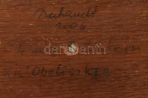 Dechandt Antal (1959-): Obeliszk, 2006. Mahagóni talapzat, tölgy felsőrésszel, tetején csont berakás...