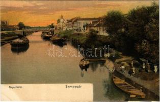 Temesvár, Timisoara; Begarészlet, uszályok, halászcsónakok / riverside, barges, fishing boats