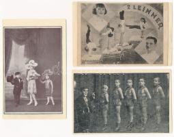 3 db RÉGI motívum képeslap: cirkuszi akrobaták és törpék / 3 pre-1945 motive postcards: circus acrobats and dwarves