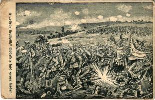 1914 A vörös ördögök üldözik a futó orosz hadat / WWI Austro-Hungarian K.u.K. military art postcard, hussars attack (EK)
